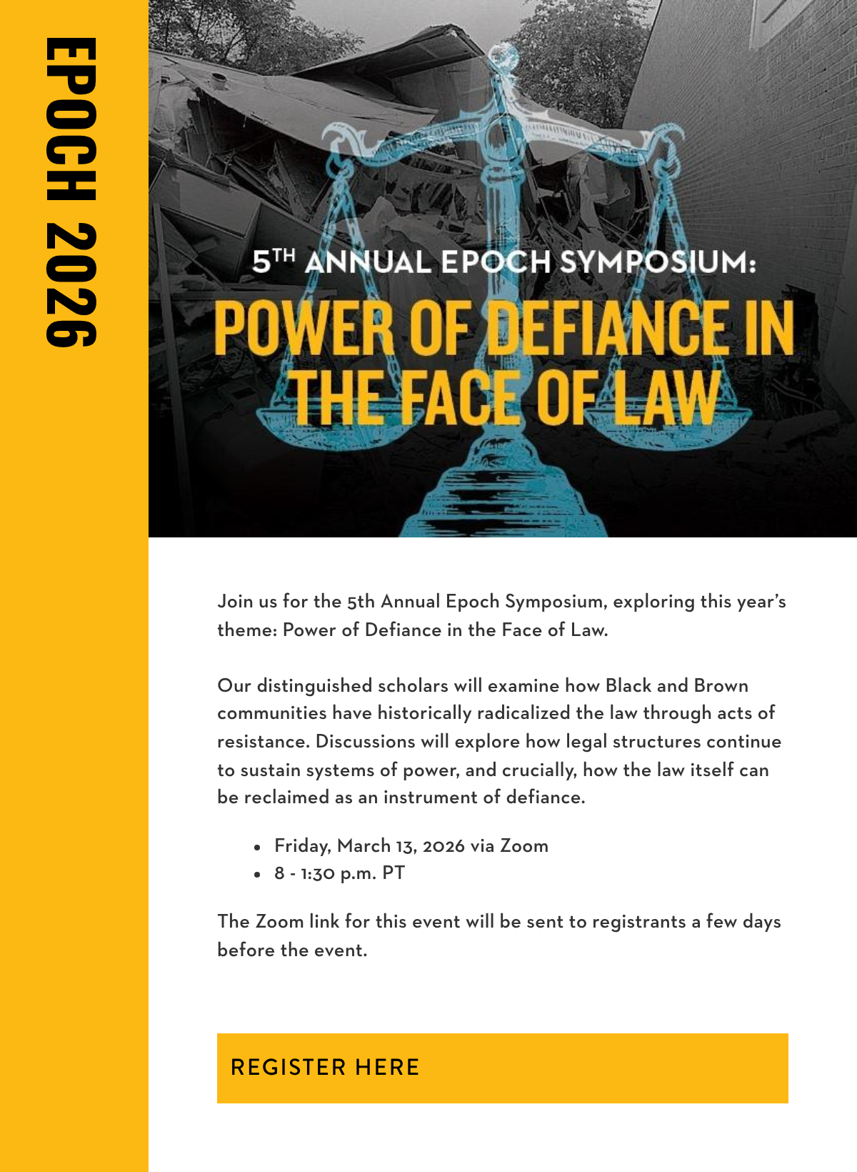 5th Annual Epoch Symposium: Power of Defiance in the Face of Law -- Seattle University School of Law